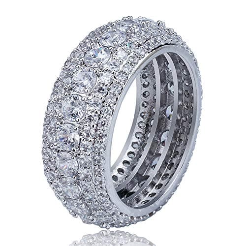 TOPGRILLZ 10MM Rings For Men 14K Silver-Plated 5A+ Cubic Zirconia Iced Out Anniversary Bling Black Band Pinky Mens Rings Fashion(White Gold, 7)