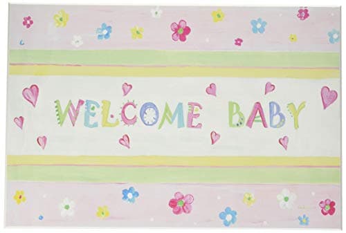 The Kids Room by Stupell Welcome Baby with Pink Floral Border Rectangle Wall Plaque