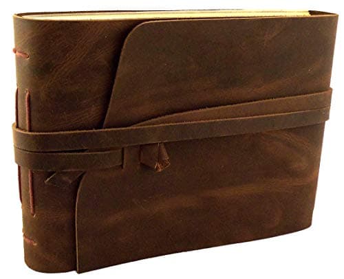 Rustic Genuine Leather Scrapbook Photo Album with Gift Box - Scrapbook Style Pages - Holds 100 4x6 or 5x7 Photos - Memory Book