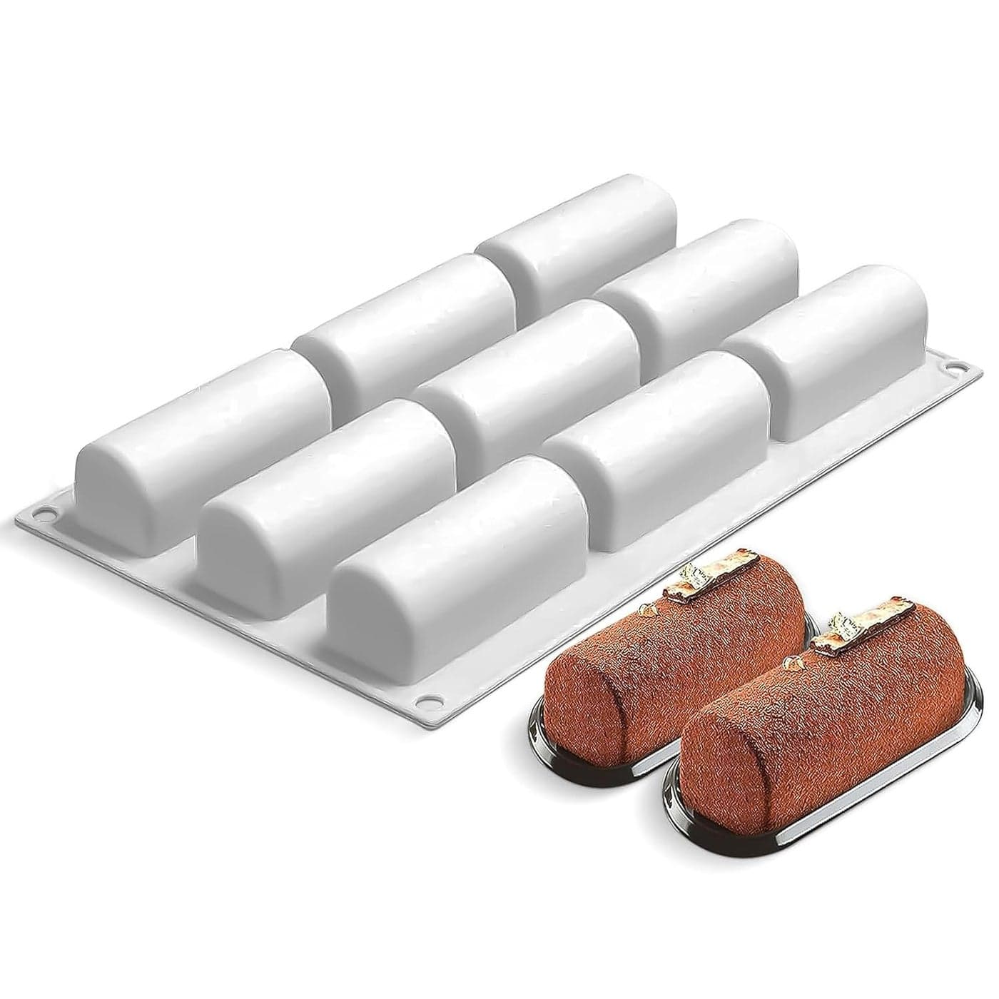 Bake House Cake Molds for Baking Shapes - 9 Cavities Log Mold Swiss Roll Pan Chocolate Mold Silicone loaf tin for Baking 3D Cylinder Baking Mould for Candy Pastry Dessert DIY Soap Silicone Mini bread Pan