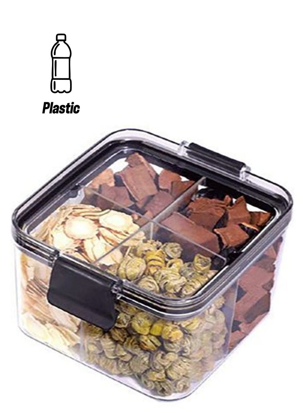 Airtight Food Storage Boxes, Containers Storage Tank with Lids, Divided Storage Containers Stackable Containers for Home Kitchen Organization (4 Dividers, 460ML)
