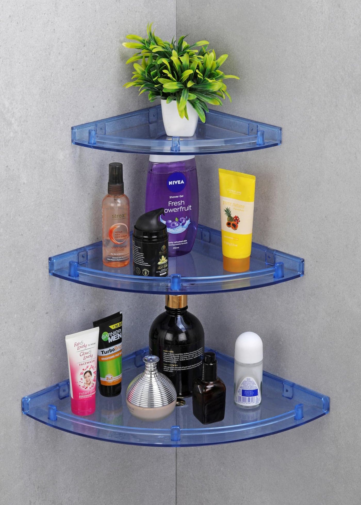 iSTAR Multipurpose Unbreakable Acrylic Bathroom Shelves Bathroom Accessories Corner Wall Shelf (Size 8 inch, 10 Inch, 12 Inch) (3 Piece Set) (Transparent)