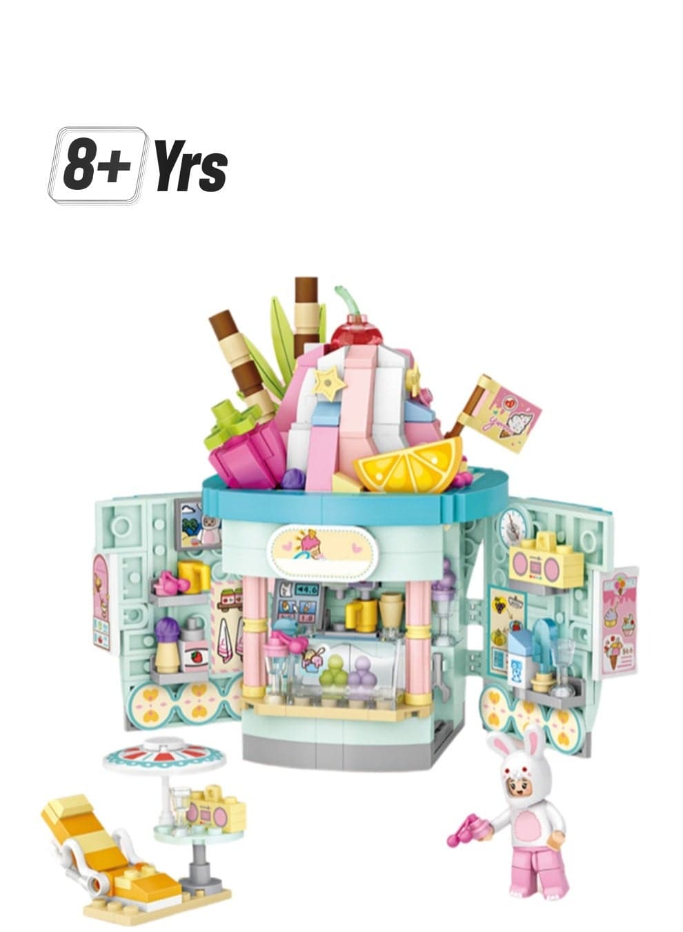556pcs Ice Cream Shop Model Set Building Blocks Creative Diy Simulation Collection Building Assembly Toys Children Adult Home Decoration