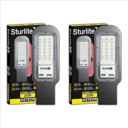 Sturlite Asteor 20W LED Street Light| Cool White 6500K Color Temperature LED Street Lamp| IP66 Waterproof Surge Protection Focus Light for Garage, Parking, Garden, Playground & Sidewalks - (Pack of 2)