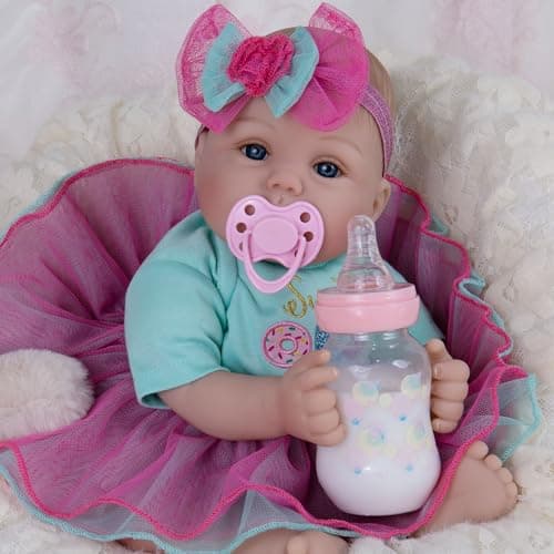 Milidool Lifelike Reborn Baby Dolls 18 Inch Real Life Realistic Newborn Baby Dolls Girl with Soft Weighted Body Gift Set for Kids Age 3