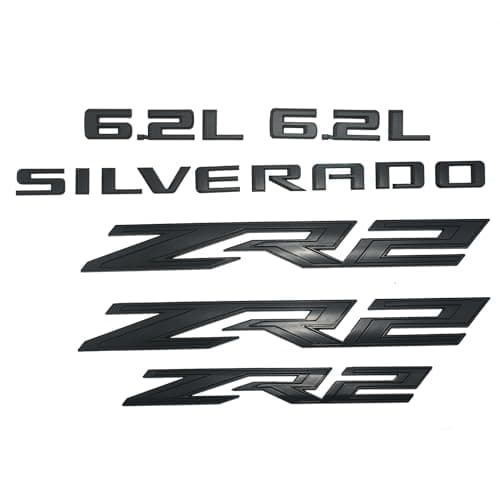 6PCS ZR2 6.2L Silverado Emblems 3D Badge Fender Rear Letter Nameplate Sticker Replacement for 2022 2023 2024 Silverado 1500 (Matte Black)