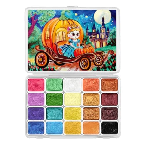 CraftyManor Mini Glitter Watercolor Paint Set 20 Colors Shimmer Metallic Watercolour Painting Sets Solid Pearl Water Color Paints for Adult 1ml Trial Pack Pumpkin Castle