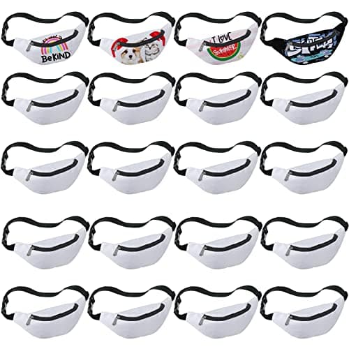 Eccliy 30 Pcs Sublimation Fanny Packs for Women Men White Running Waist Bag Waist Pouch with Adjustable Strap Zipper for DIY Hiking Traveling Biking Festival Sports Outdoors Workout