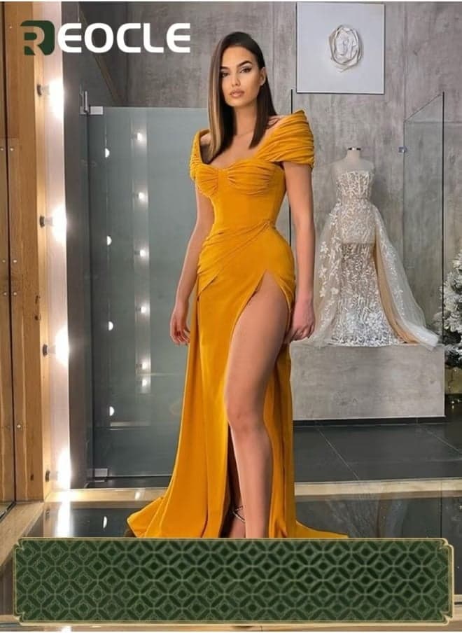 Women's Off Shoulder High Split Long Formal Party Dress Evening Gown Bodycon Wedding Guest Dress