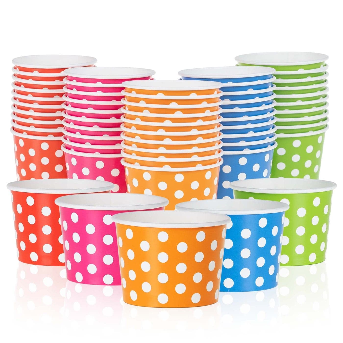 MATICAN Paper Ice Cream Cups 50Count 4Oz Disposable Dessert Bowls for Hot or Cold Food 4Ounce Party Supplies Treat Cups for Sundae Frozen Yogurt Soup 5 Colors Polka Dots