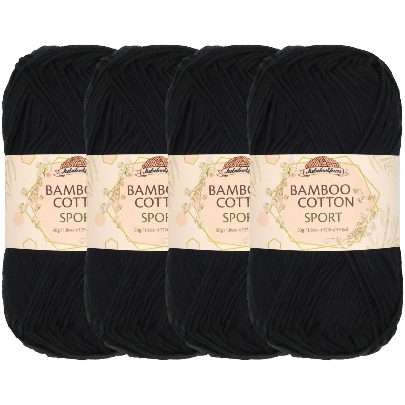 JubileeYarn Bamboo Cotton Sport Yarn 50gSkein Midnight Black 4 Skeins