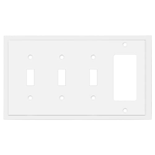 Henne Bery Modern Edge Decorative Wall Plate Switch Plate Outlet Cover, Durable Solid Zinc Alloy (Triple Toggle/Single Decorator, White)