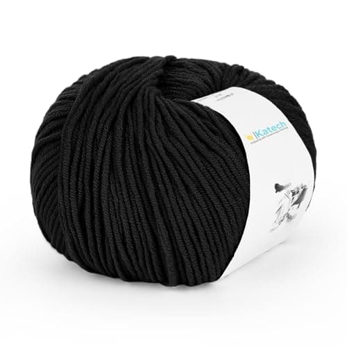 Katech Cotton Yarn for Crocheting55 Cotton 45 Acrylic3 DK LightSuper Soft Milk Cotton YarnGreat Crochet and Knitting Starter Kit for Colorful CraftBlack