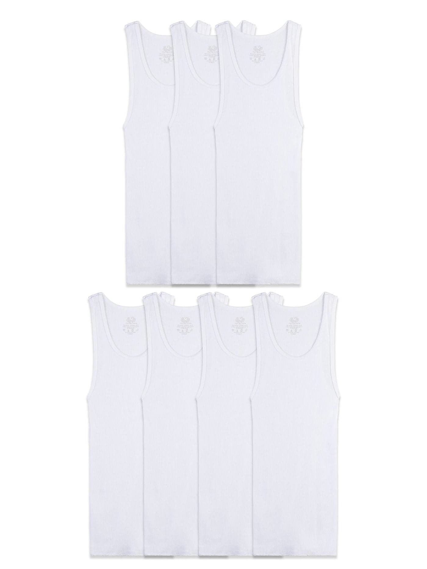 Fruit of the Loom Boys' Cotton Tank Top Undershirt (Multipack), Boys - 7 Pack - White, X-Large