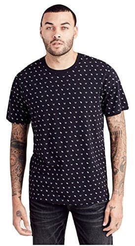 True Religion Men's All Over Monogram Tee T Shirt, BLACK, L