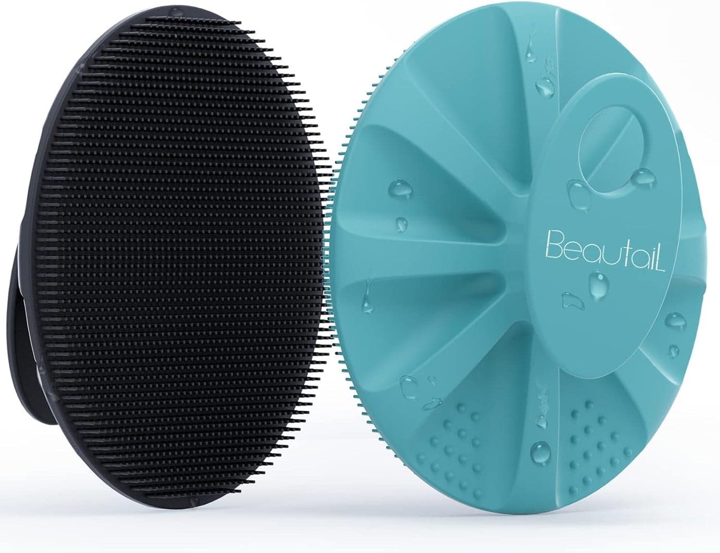 Silicone Body Scrubber 2 Pack Shower Bath Wash Brush Gentle Exfoliating Scrub Cleansing Loofah for Women Men Baby Sensitive Skin, Easy to Clean, Lather Nicely, More Hygienic, Black+Cyan