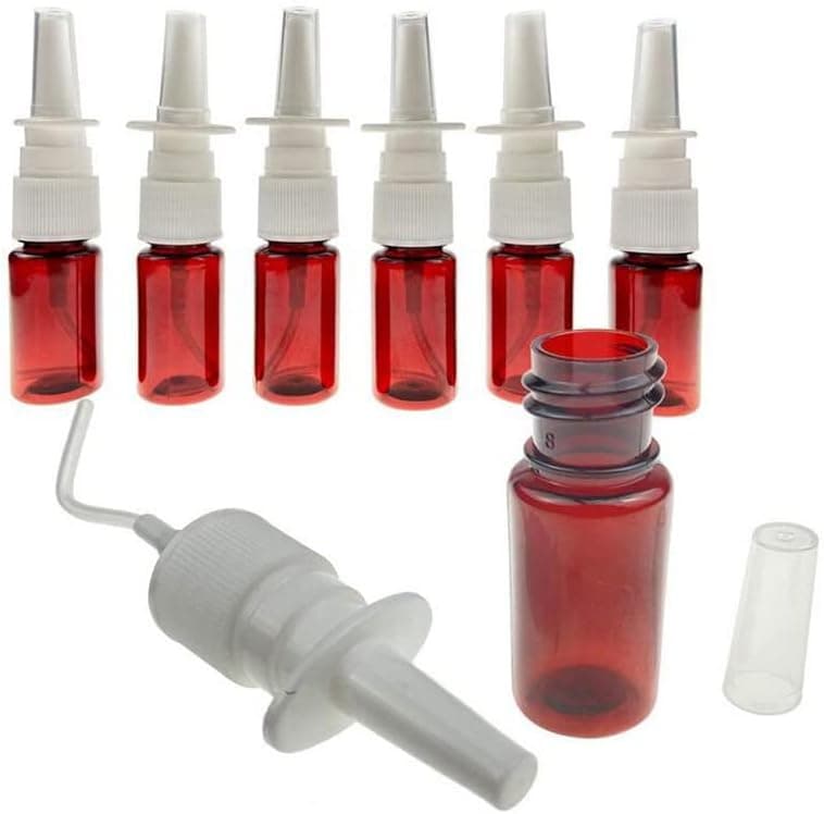 12PCS 20ml Refillable Amber Plastic Fine Mist Nasal Spray Bottles Sprayer Jar Pot Container for Perfumes Essential Oils Colloidal Silver Saline