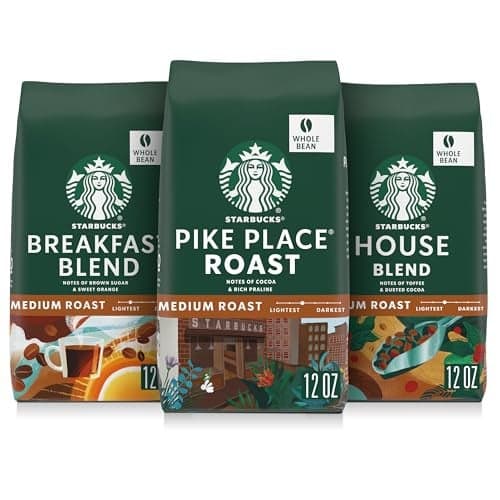 Starbucks Whole Coffee Beans Medium Roast Hot or Iced Coffee Variety Pack Three 12 oz Bags