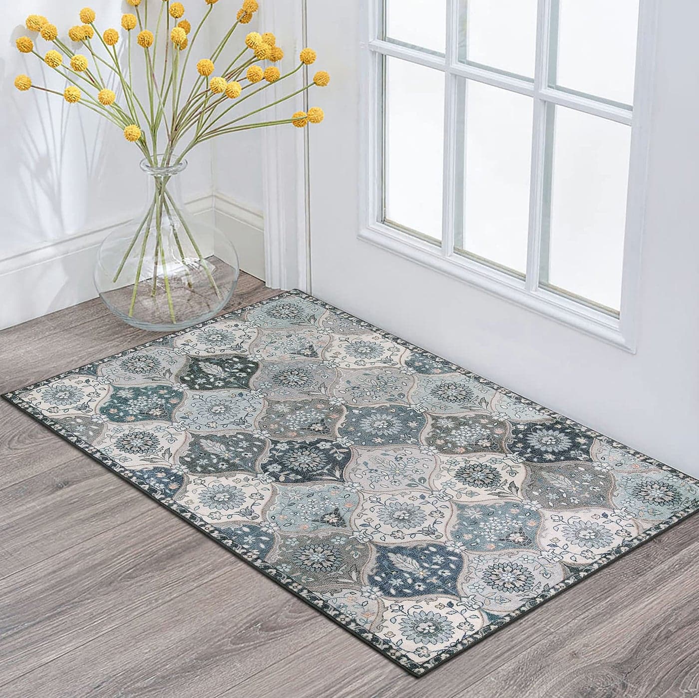 Lahome Moroccan Trellis Front Door Mat Indoor Entrance 2x3 Rugs for Entryway NonSlip Washable Indoor Door Mat Oriental Accent Small Rug for Kitchen Bedroom Bathroom Blue