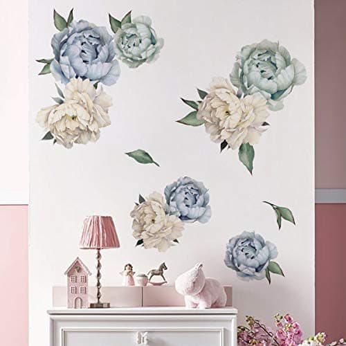 decalmile 8 Pcs Peony Flower Wall Stickers Romantic Floral Wall Decals Girls Bedroom Living Room Wall Art Home Decor10 inches