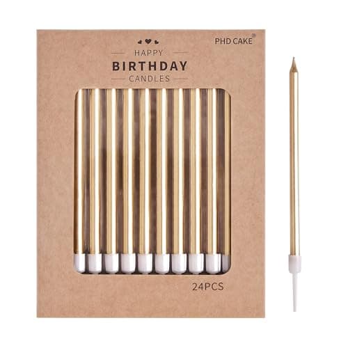 PHD CAKE Champagne Gold Long Thin Metallic Birthday Candles, Cake Candles, Birthday Parties, Wedding Decorations, Party Candles