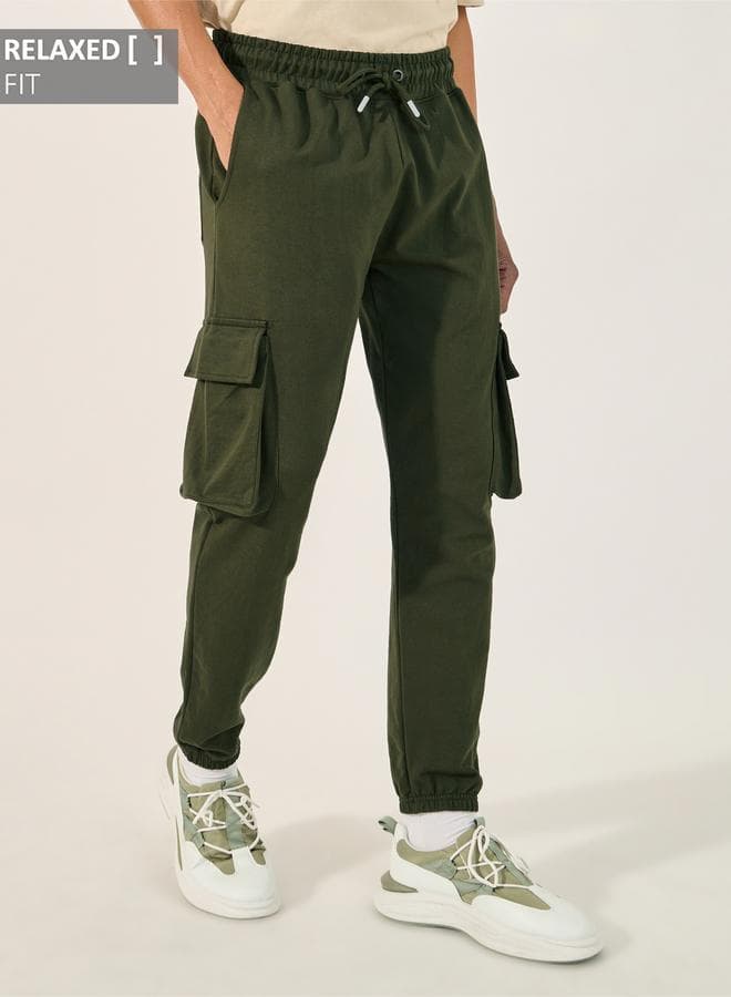 Styli Relaxed Fit Cotton Terry Joggers with Cargo Pockets