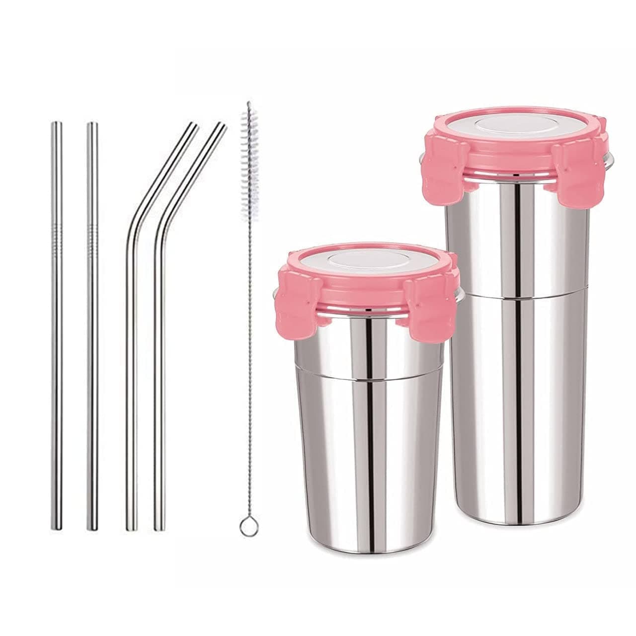 NOBILEA Stainless Steel Tumbler for Traveling Tiffin for Coffee Tea Beer Milk Lassi Butter Milk Glass Tumbler with Airtight Lid Cap Fusion Bottle FS 400ML 600ML with Straw