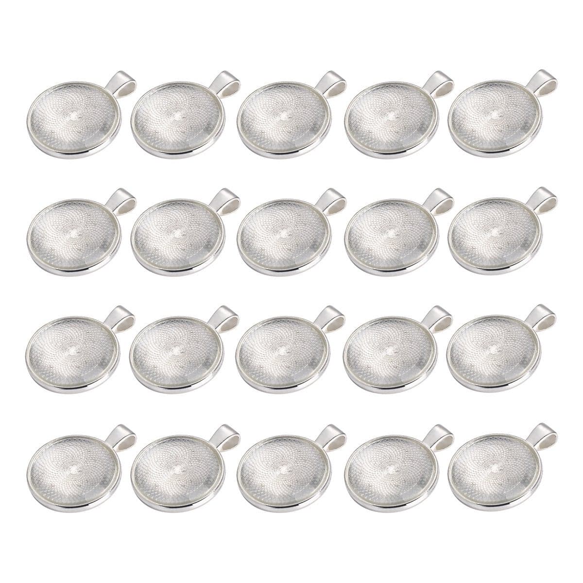 Miraclekoo 40 Pcs Silver Round Pendant Trays with Glass Cabochons 25 mm Blanks Bezel Pendant Trays Set for Photo Resin Craft Jewelry Making