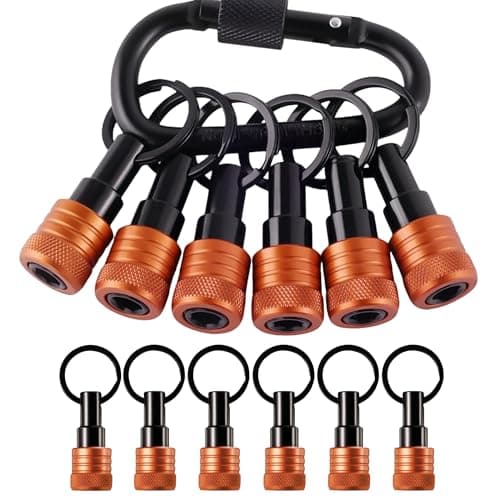 FACAINCXS NEW Orange 6PCS Bit Holders Keychain, 1/4 inch Hex Shank Bit Holders, Quick-change Design for Nut Driver, Screwdriver & Drill Bits, Include Keychain Carabiner Gifts for Men