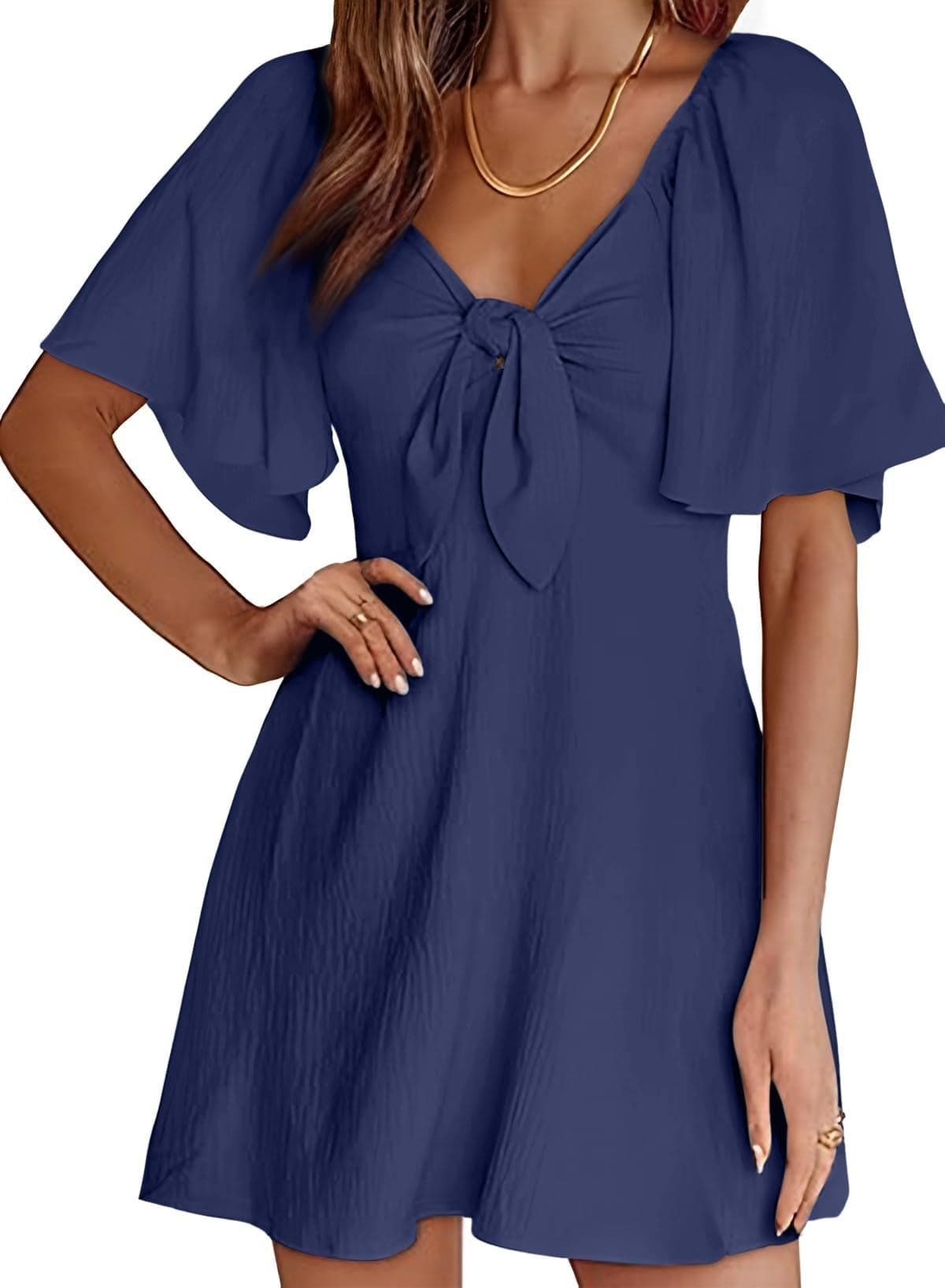 Dokotoo Navy Blue Women's Dresses Cute Fall Outfits Dresses for Women 2025 Holiday Fashion Casual Sexy Deep V Neck Ruffle Elegant Flowy Mini Short Skirt Dress Clothes Blue 2025