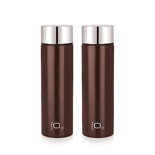 Attro O2 1100ml Stainless Steel Single Wall Water Bottle, Light Weighted Leak-Proof Use for Office, School, Outdoor & Gym, Set of 2 - Chocolate Brown