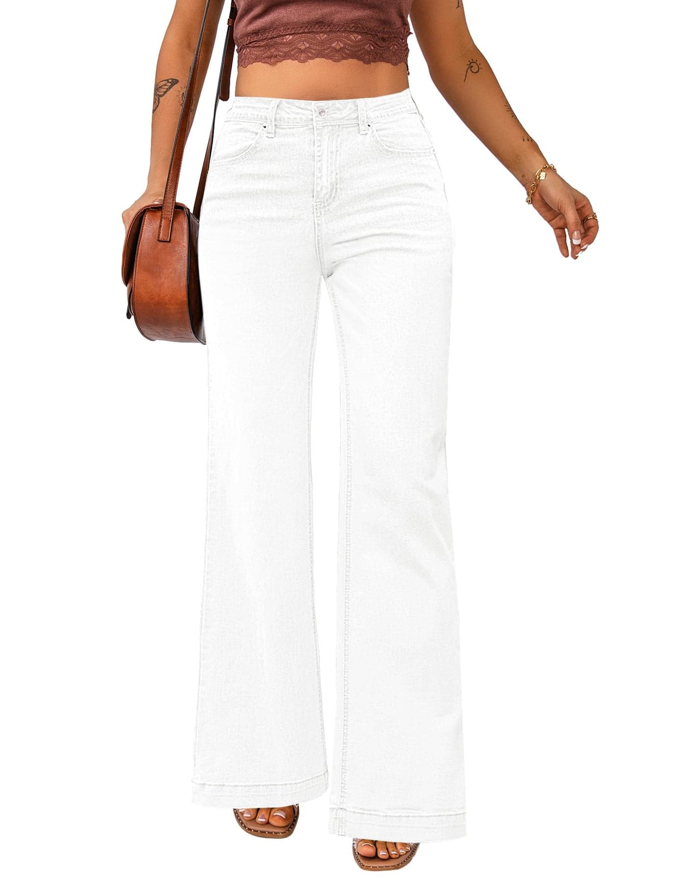 luvamia Wide Leg Jeans for Women High Waist Stretchy Classic Baggy Flare Jeans Denim Pants Brilliant White Size X-Large