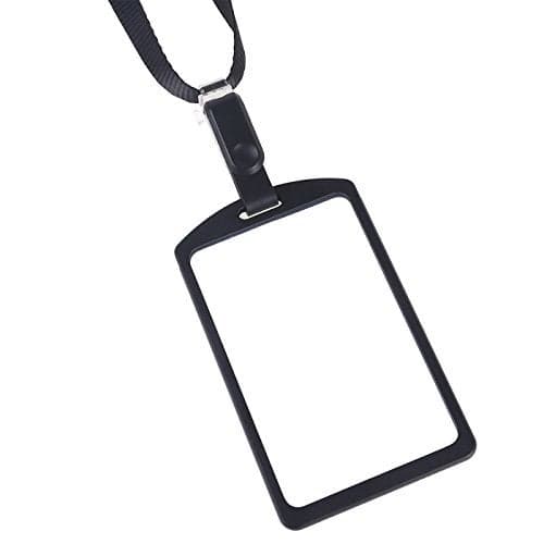 Aluminum Badge Holder with Detachable Neck Lanyard/Strap for ID Card, Working Card, Name Tag (Black)