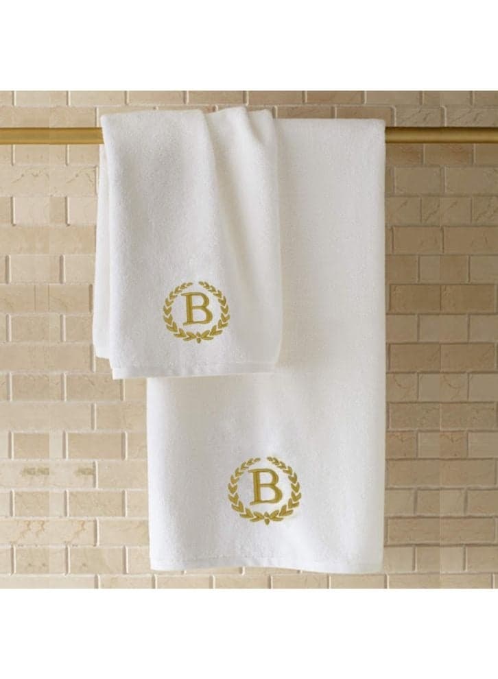 Embroidered For You (White) Luxury Monogrammed Bath Towel (70 x 140 Cm-Set of 1) 100% cotton, Highly Absorbent and Quick dry, Classic Hotel and Spa Quality Bath Linen-600 Gsm (Golden Letter B)