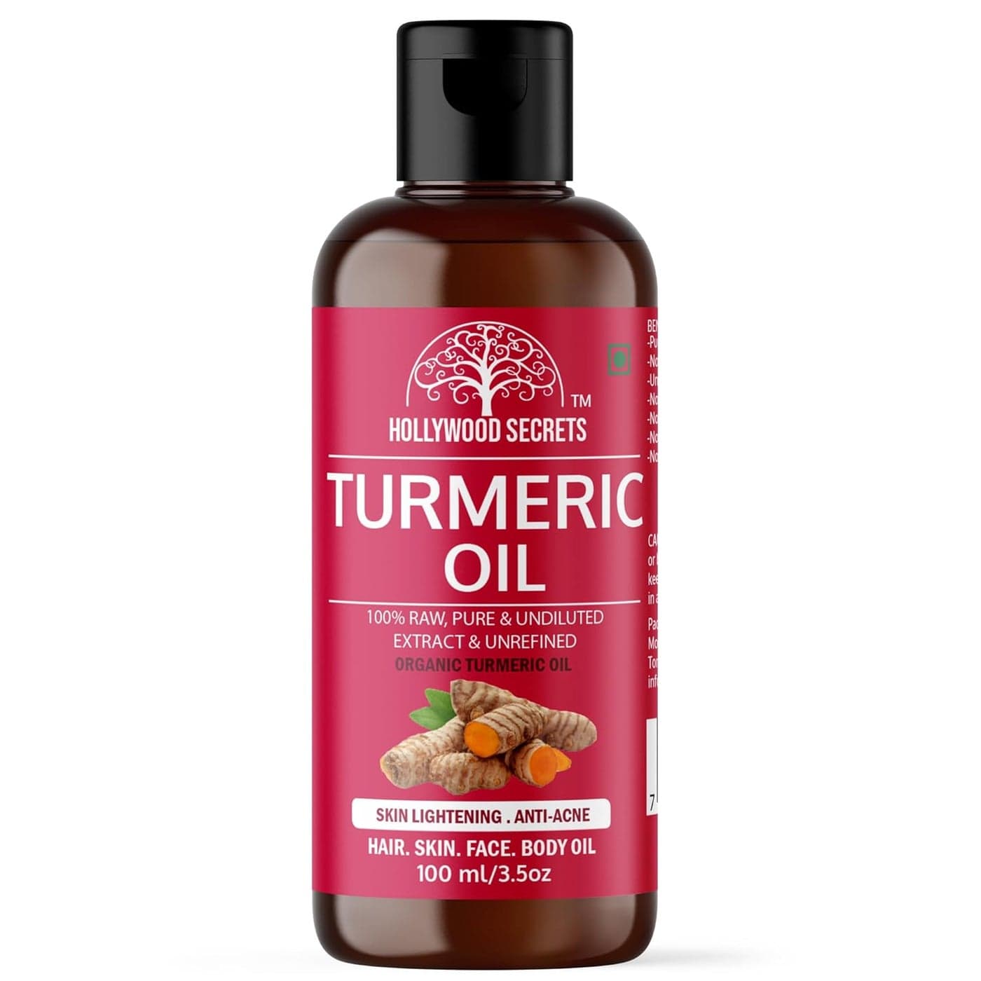 Hollywood Secrets Organic Pure Turmeric Curcumin Oil Face Skin Hair 100 ml