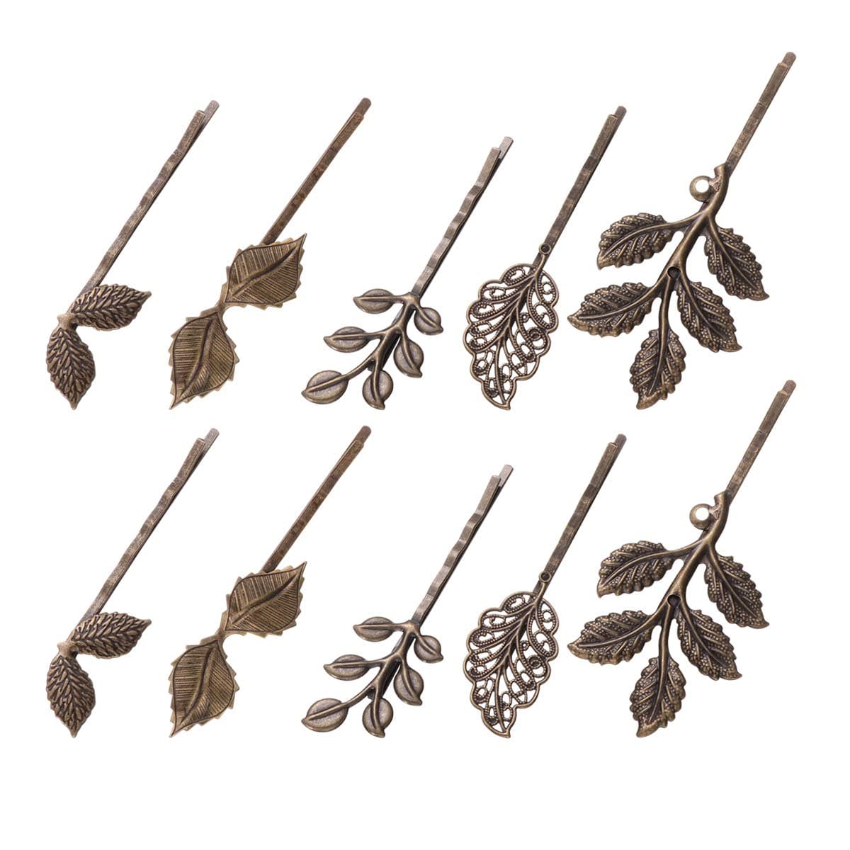 10PCS Leaf Hair Clip Vintage Hair Pin Retro Bobby Pin Delicate Bronze Hair Barrette Ornament for Women Girl 12345