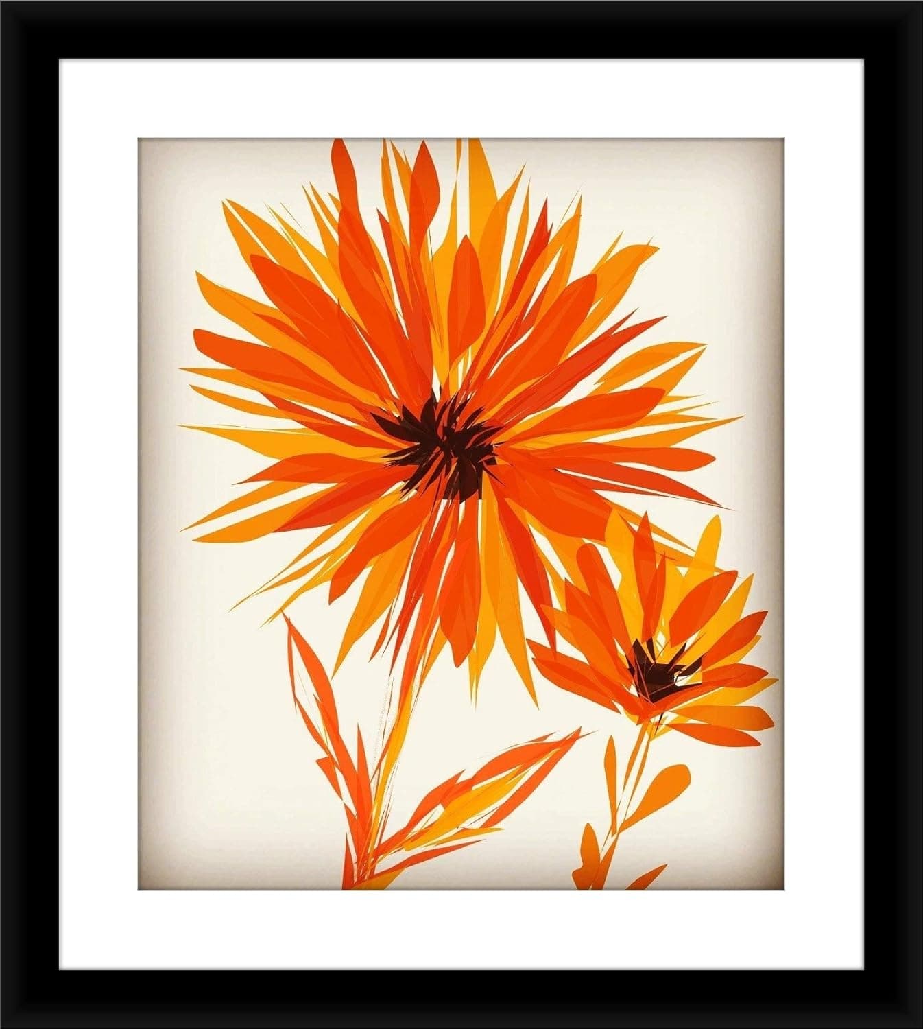 SHSWorks Dandelion Flowers Abstract Framed Digital Reprint Wall Art Canvas Painting Copyright Protected Artwork Signed by Artist for Living Room Bedroom Home Office Decor Orange 25x27 Inch
