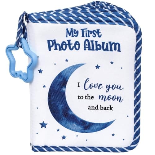 QOUBAI Babys My First Family Album Soft Photo Cloth Book Holds 4x6 Family Pictures My First Book of Photos Baby Memory Album Gender Neutral Gift for Babies Newborn Toddler Baby Shower Moon