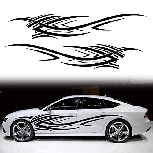 Leasinder 2Pcs 94.4'' Universal Flame Graphics Car Auto Body Side Sticker Racing Sports Self-Adhesive Side Strip Decal Decoration Accessories for Truck SUV Off-Road Vehicles (Style2 Black)