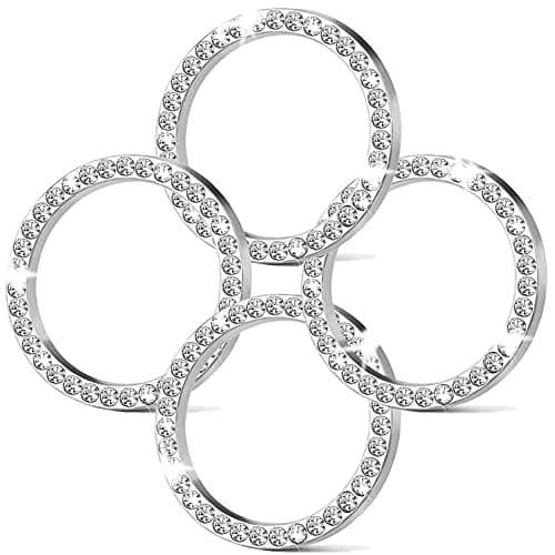 Orrdice 4Pcs Crystal Rhinestone Ring for Car Decor Car Volume and Tune Knobs Ring Emblem StickerAuto Engine Start Stop Decoration Crystal Interior Ring Decal for Vehicle Ignition ButtonSilvery