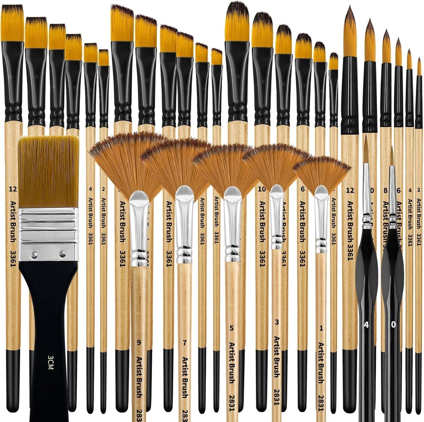 BOMEIJIA 32 Pcs Paint Brushes for Acrylic Painting, Premium Nylon Bristles with Round, Filbert, Flat, Fan, Angle, Fine Detail Brush, Paint Brush Set for Acrylic, Oil, Watercolor