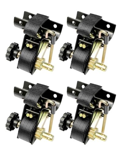 Ladder Rack Ratchet Straps with J-Hook (4PCS), 2" Black Round Tube Mount, 1.5" Wide x 7.5' Long Black Retractable Ratchet Tie Down Strap Roof Rack, 500 lbs Load Heavy Duty Cargo Buckle Rack Lock Strap