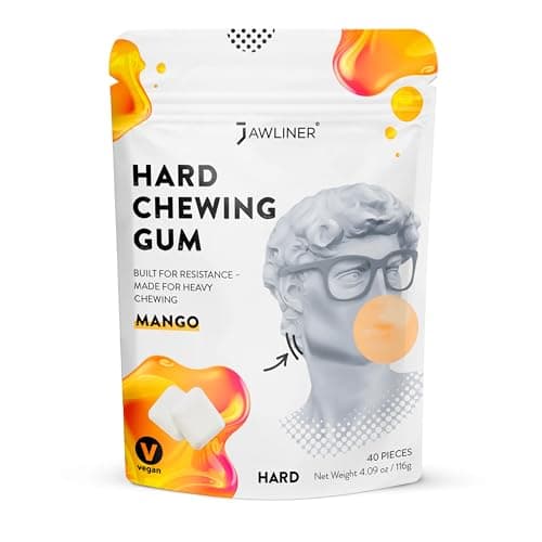 Jawliner Hard Jawline Gum for Facial Fitness Jaw Exerciser for Sculpted Masseter Muscle with 610 Stronger Resistance SugarFree Vegan Workout Gum Mango Flavor 40 Pieces