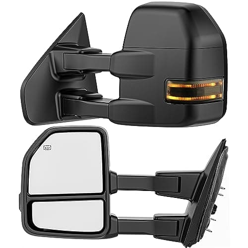 WHALEMOTOR Smoked Power Heated Tow Mirrors Compatible with 2004-2014 Ford F150 F-150 Pickup Truck, Extended Trailer Towing Side Mirrors with Sequential Turn Signal & LED Puddle Light