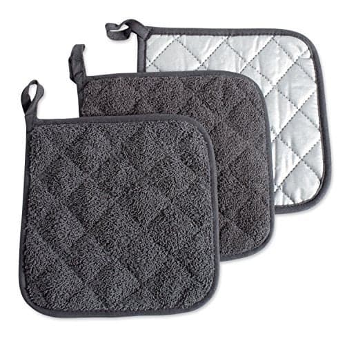 DII Basic Terry Collection Quilted 100% Cotton, Potholder, Mineral Gray, 3 Piece