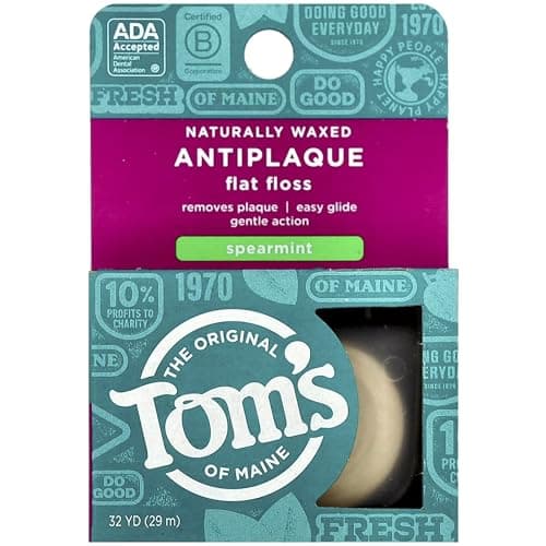 Toms of Maine Natural Waxed Antiplaque Flat Floss Spearmint 32Yards Pack of 2