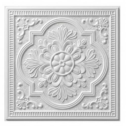 Nuanchu 40 Pcs Foam Drop Ceiling Tiles Peel and Stick White 3D Wall Panels, 26-105.5 Sq. ft Adhesive Glue up Waterproof Wallpaper DIY for Office Home (13.8 x 13.8 Inch,Exquisite)