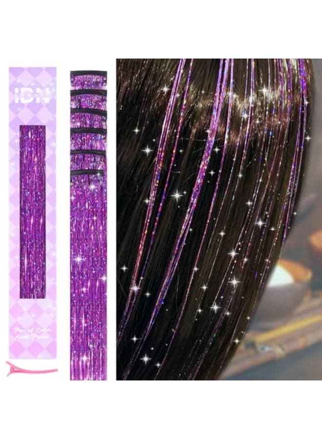 IDN BEAUTY Hair Tinsel Clip in 6pcs Purple Sparkling Tinsel Hair Extensions 3s Wear and Go for Party Daily Travel Birthday 24Inch Hair Accessories for Girls Women Kids