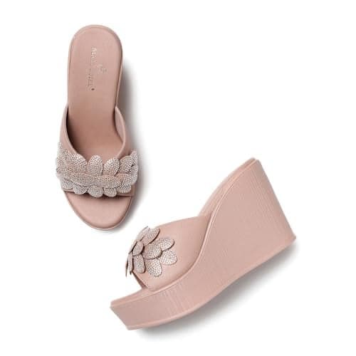 Marc Loire Women's Embellished Slip-On Platform Heel Sandal for All Occasion (Nude, 2)