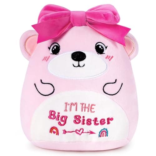 InIsaJace Big Sister Stuffed Animal 9 Inches Cute Pink Bear Stuffed Animals Gifts for Girls Im The Big Sister Bear Plush Toy Gifts Adorable Plushies Gift with Pink Bow